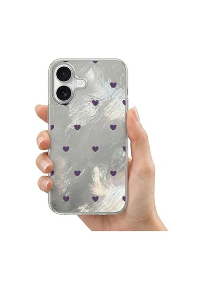 Apple İphone 17 Uyumlu Kılıf Pink Heart Silikon Kılıf Lila