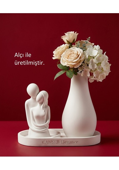 10cm Sevgili Biblo & 13cm Çiçek Vazosu - 17cm Tepsi - Üçlü Set 64267549