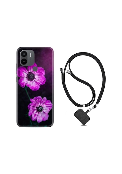 Xiaomi Redmi A1 Kılıf İpli Boyun Askılı Desenli Silikon Çiçekler 1869