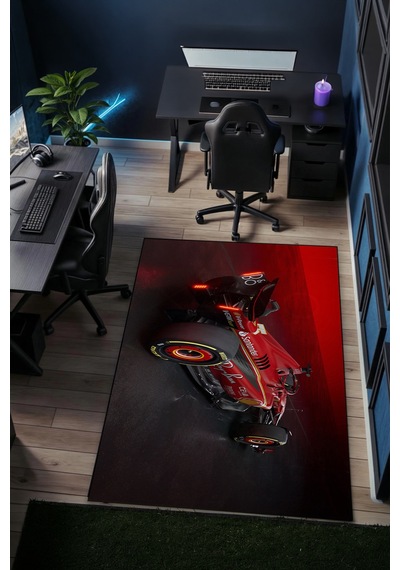 Formula 1 Kırmızı Yarış Arabası Halı Kaymaz Taban Yıkanabilir Modern Salon Halısı F1.1