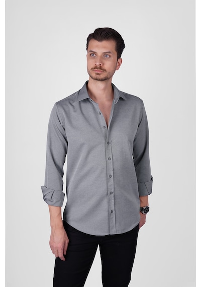 Taş Gri Slimfit Erkek Gömlek Taş