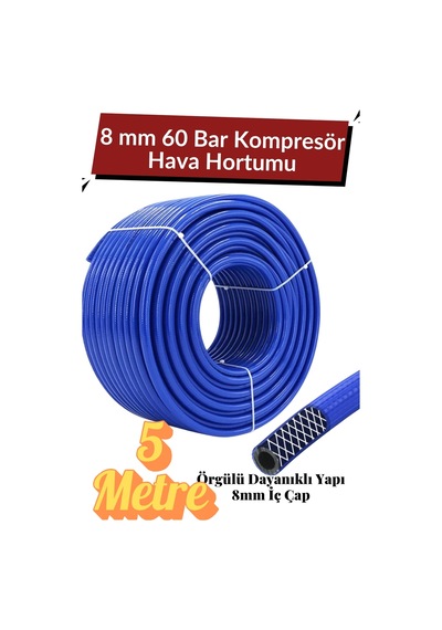 5 Metre Kompresör Hava Hortumu 8 Mm Termo Hortum Mavi Thermo Hortum Basınca Dayanıklı Hortum