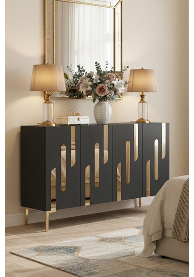 Ka1229ag Ece120 Konsol, Kahve Köşesi Ve Tv Sehpası, Çok Amaçlı Dolap Antrasit - Gold 120cm Ka1229ag Ece120 Konsol, Kahve Köşesi Ve Tv Sehpası, Çok Amaçlı Dolap Antrasit - Gold 120cm