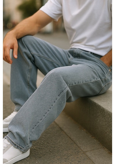 Cedy Denim Yüksek Kalite Baggy Fit Jean Leon Yüksek Bel Bol Kesim Kot Pantolon C352 Açık Gri
