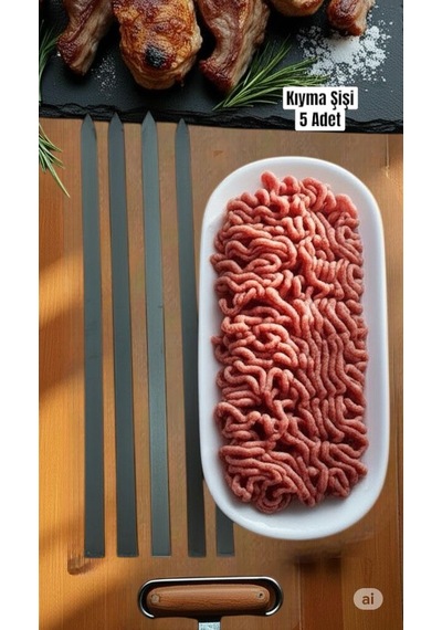 Adana Kebap Kıyma Şişi 5 Adet Tavuk Kanat Şişi 60 Cm,5 Adet.silme Sac Kebap Kıyma Şişi 55 Cm,set 10 Parça