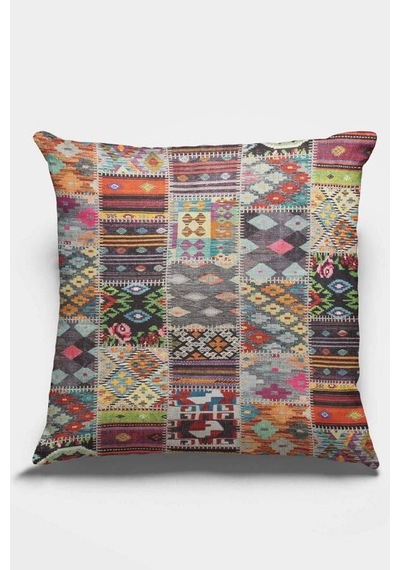 Çok Renkli Patchwork Çift Taraflı Kırlent Kılıfı Krl152n11