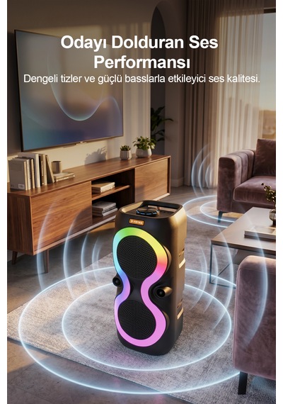 Taşınabilir Mikrofonlu 40w Led Işıklı Bluetooth Hoparlör Seti