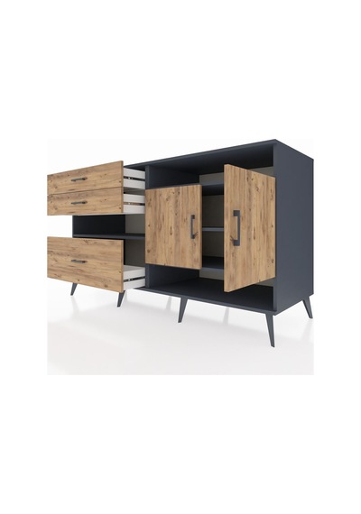 Kronos Konsol 4 Raflı 3 Çekmeceli 2 Kapaklı 176x59x99 Antrasit-ça Antrasit-çam