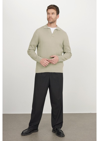 Tudors Erkek Standart Fit Normal Kesim Pamuklu Polo V Yaka Taş Kazak-42578 Taş - Ekru