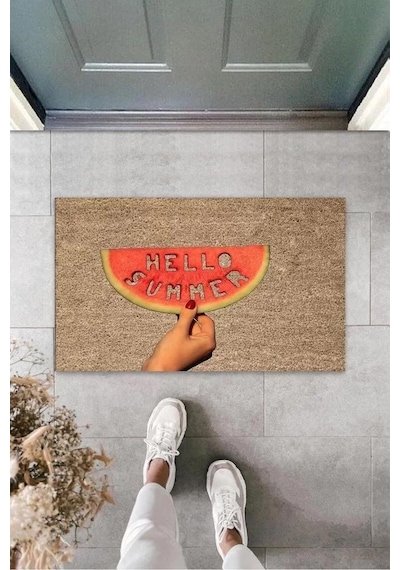 Bej Kapı Önü Paspası Hello Summer Dilim Karpuz Desen K-3264 Renkli