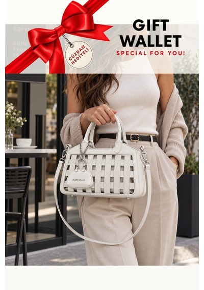 Just Polo Gri Cuzdanli Kadin Orgu Desenli El Ve Omuz Cantasi Capraz Askili Premium Tasarim Lux Segment Gri - Camel