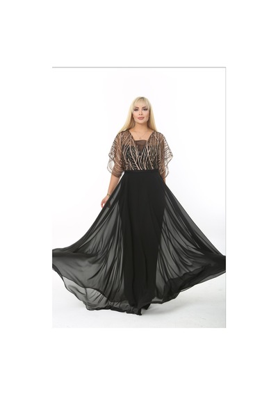 Ladies First Büyük Beden 3768 Siyah Uzun Abiye Elbise Siyah