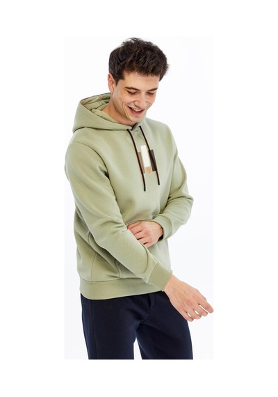 AR-MA Arma Erkek Kapüşonlu Sweatshirt Kanguru Cepli, 3 İplik Şardonlu, Regular Fit, %70 Pamuk %30 Polyester K30254628502 Yeşil