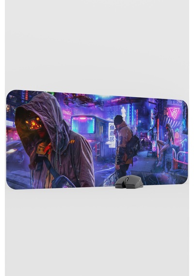 Dijital Cyberpunk Adam Kadın V4 90x40 Xxl Gaming Kauçuk Kaymaz Taban Mouse Pad Fare Altlığı