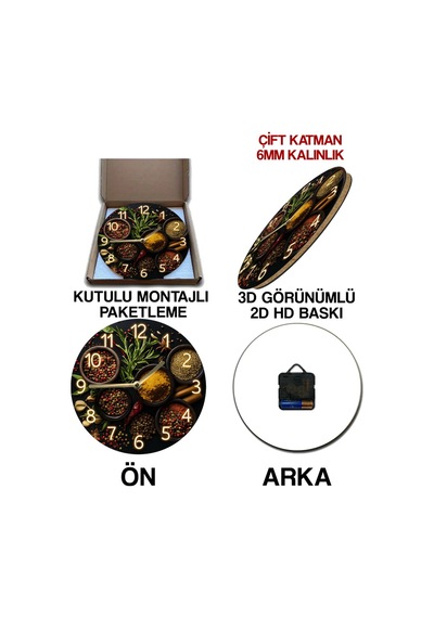 Baharat Figürlü Dekoratif Mdf Duvar Saati 3d Görünümlü Sessiz Mekanizma Sdw2016 Renkli