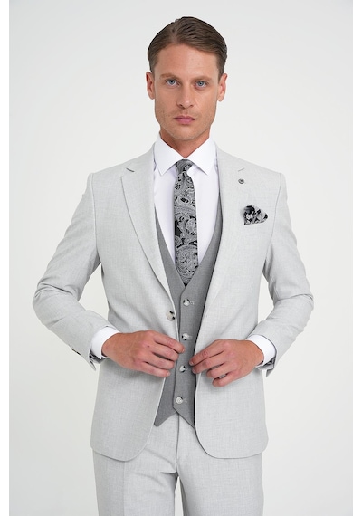 Efor Slim Fit Fleto Cep Pötikare Desenli Yelekli Gri Takım Elbise Tk 922 Gri