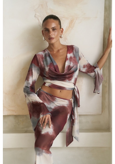 Mai Collection Mai Studios Co. Pnaisyonist Uzun Kol Bordo Crop Etek Takım Bordo