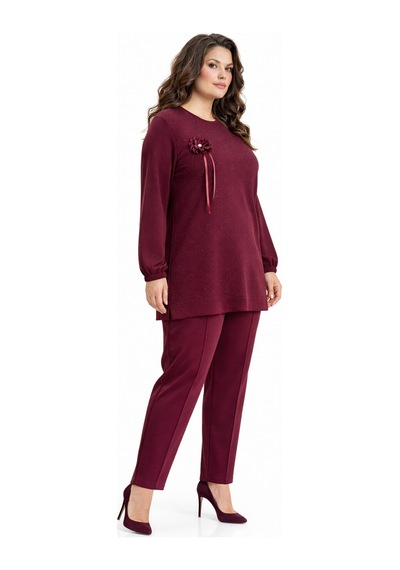 Baglan Kadın Simli Tunik Pantolon Takım Bgl-st05428 Bordo