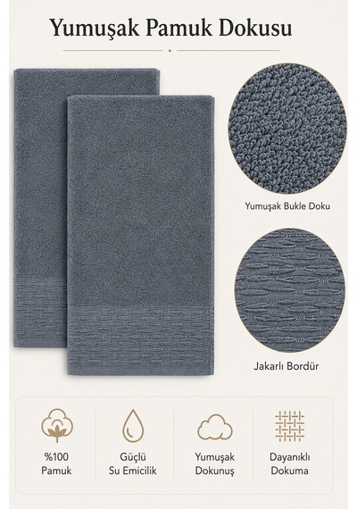 2'li Büyük Boy Banyo Havlusu 90x150 Cm %100 Pamuk Siena Collection 650 Gr İndigo