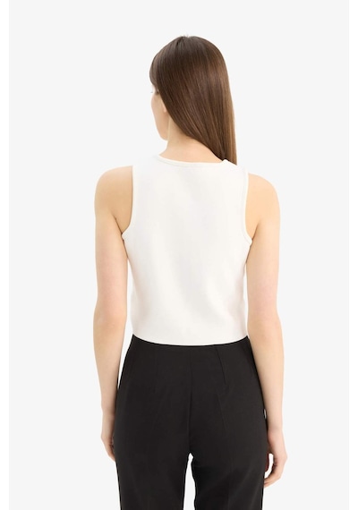 DeFacto Regular Fit Bisiklet Yaka Düğmeli Beyaz Triko Yelek E0990AX25SMWT34 Beyaz