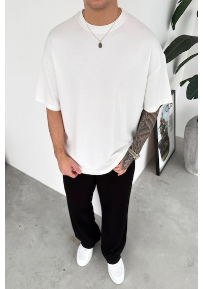 Beyaz Basic Oysh Kumaş Oversize Tişört