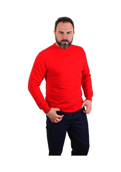 Eser - Bisiklet Yaka Sweatshirt - Cepli - Kırmızı