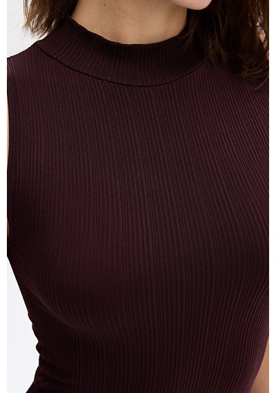 Subtone Ribli Balıkçı Yaka Elbise Burgundy Bordo