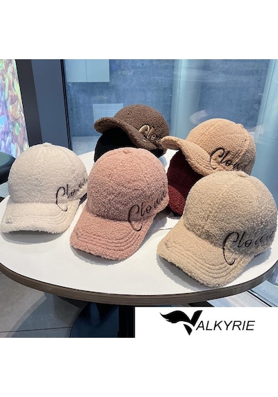 Valkyrie Peluş Şapka Kadın Erkek Unisex Kışlık Şapka Cloud Nakışlı Ayarlanabilir Bej Teddy Şapka Beyaz Beyaz