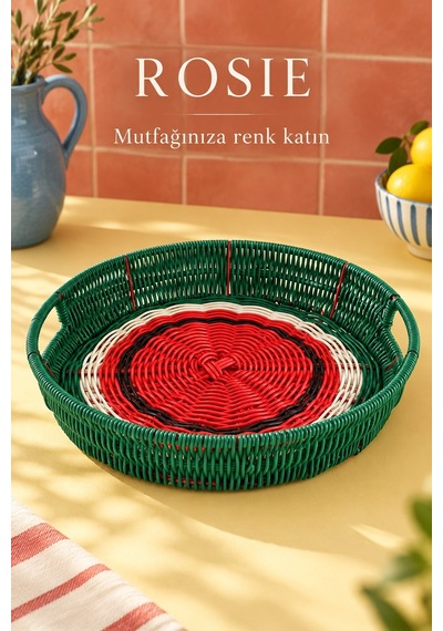 Rosıe Karpuz Desenli Yuvarlak Servis Tepsisi 32 Cm Karışık