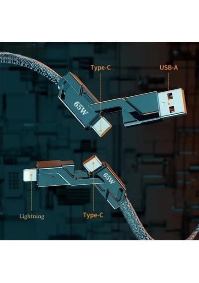 Pdateknoloji AZ-B10TH 2 İn 2 65 W USB Type-C Ve Lightning Örgülü Şarj Ve Data Kablosu 1.5 M Siyah