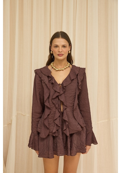 Mai Collection Aliza Kahve Gömlek Şort Takım