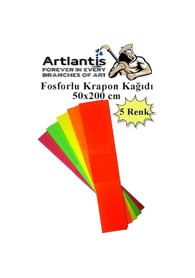 Fosforlu Krapon Kağıdı 5 Renk 50x200 Cm 1 Paket Grapon Kağıdı Karışık Renkli 5'li Okul Sınıf Kreş