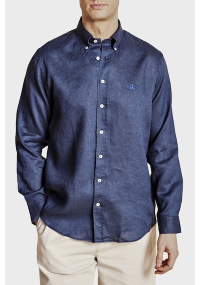 Brooks Brothers % 100 Keten Düğmeli Yaka Regular Fit Uzun Kollu Gömlek Erkek Gömlek Bbss26msh022137 Lacivert