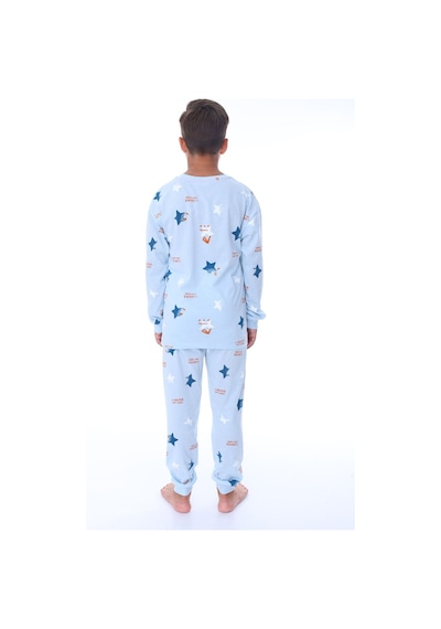 Zuzunga Yıldız Nota Desenli Bej Unisex Pijama Takımı Mavi