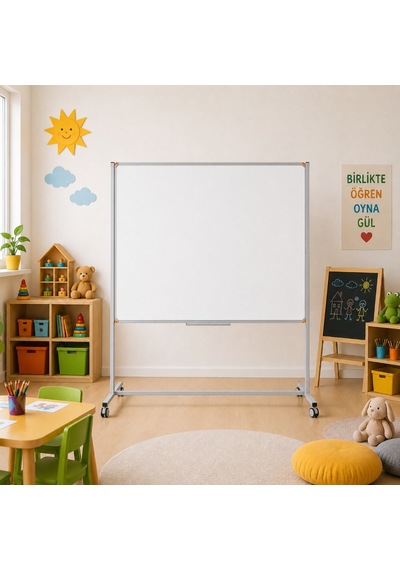Emaye Yüzey Mobil Yazı Tahtası 120x140cm Beyaz