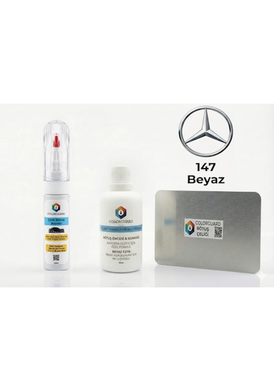 Mercedes-benz 147 Beyaz Rötuş Seti - 2 Si 1 Arada İğne Ve Fırça Uçlu Şişe, Solüsyon Ve Rötuş Çeliği