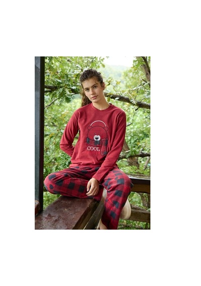 Aydoğan | Kadın Uzun Kol Kışlık Kalın Polar Pijama Takım Bordo