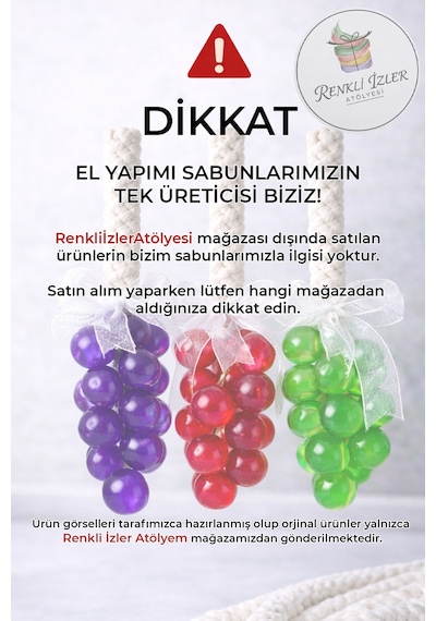 El Yapımı Üzüm Salkım Sabun İkili Set Yeşil-mor Kurdelalı Karışık Meyve