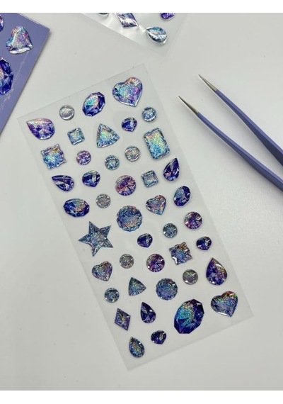 Holografik Galaxy Mavi Mor Işıltılı Tek Yaprak 42 Adet Taş Sticker Seti/etiket/çıkartma 1