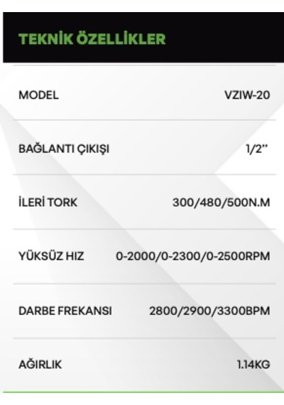 Voltz Vzıw-20 Akülü Kömürsüz Somun Sökme 20v 5.0 Ah