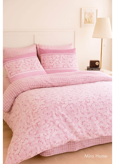Çift Kişilik Pamuklu Nevresim Takımı Romantic Pink Çiçekli Renkli