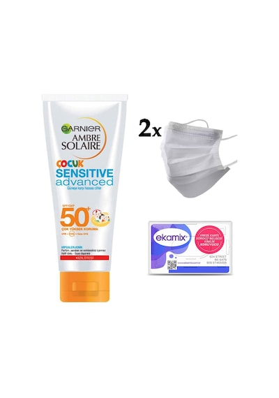 Garnier Ambre Solaire Çocuk Sensitive Güneş Kremi Spf 50+ 200 ML + 2 x Maske + Ekamix Koruyucu