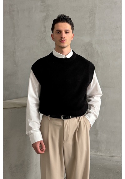 Erkek Bisiklet Yaka Oversize Süveter Siyah