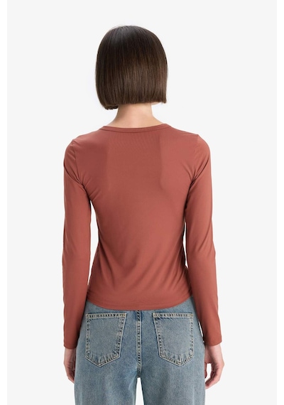 Defacto Slim Fit Dar Kesim Bisiklet Yaka Basic Düz Uzun Kollu Tişört D3756ax25aubr228 Bordo