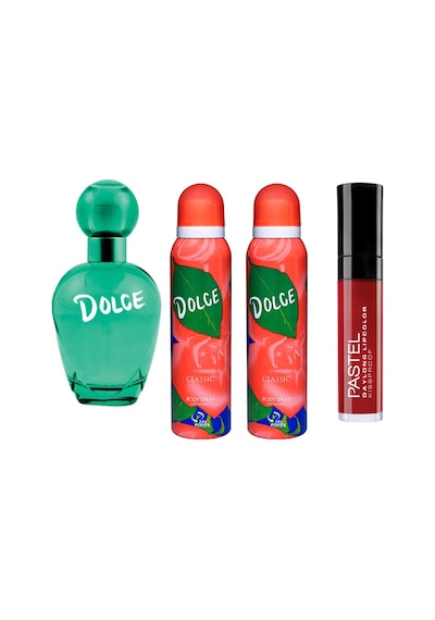 Dolce Kadın Parfüm EDT 100 ML + Classic Kadın Sprey Deodorant 2 x 150 ML + Pastel Daylog Lipcolor Mat Ruj 09