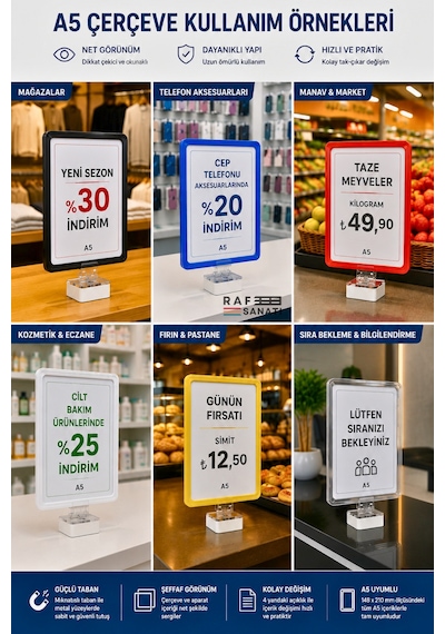 A5 Mıknatıs Tutuculu Fiyatlık Etiketlik Dikey Yatay Ve Bilgilendirme Çerçevesi Mor