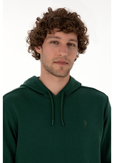 U.S. Polo Assn. Erkek Regular Fit Kapüşonlu Koyu Yeşil Basic Sweatshirt 50313720-VR079