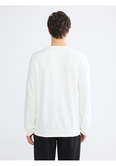 Lcwaıkıkı Classic Beyaz Bisiklet Yaka Nakışlı Erkek Sweatshirt