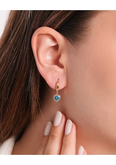 Debora Jewelry 14 Ayar Altın Mavi Taşlı Halka Küpe