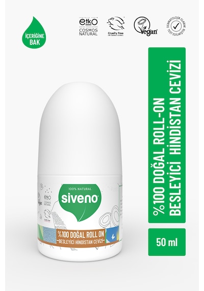Siveno %100 Doğal Roll On Hindistan Cevizli Deodorant Ter Kokusu Önleyici Bitkisel Leke Bırakmayan Vegan 50 ML